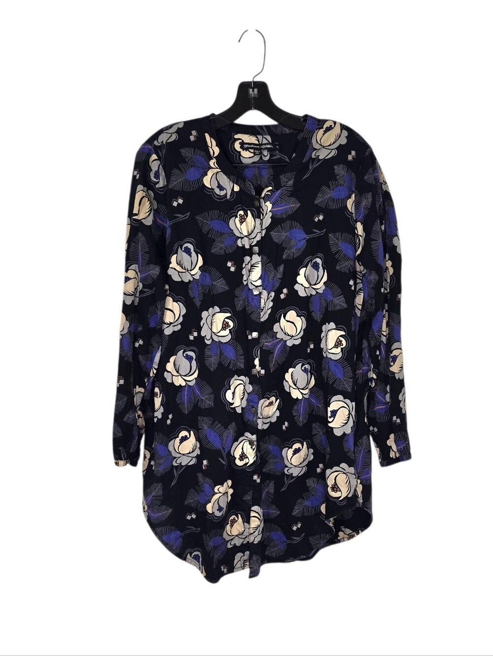 Gudrun Sjoden Cotton Lightweight Floral Button Front Blouse Tunic Women's Large